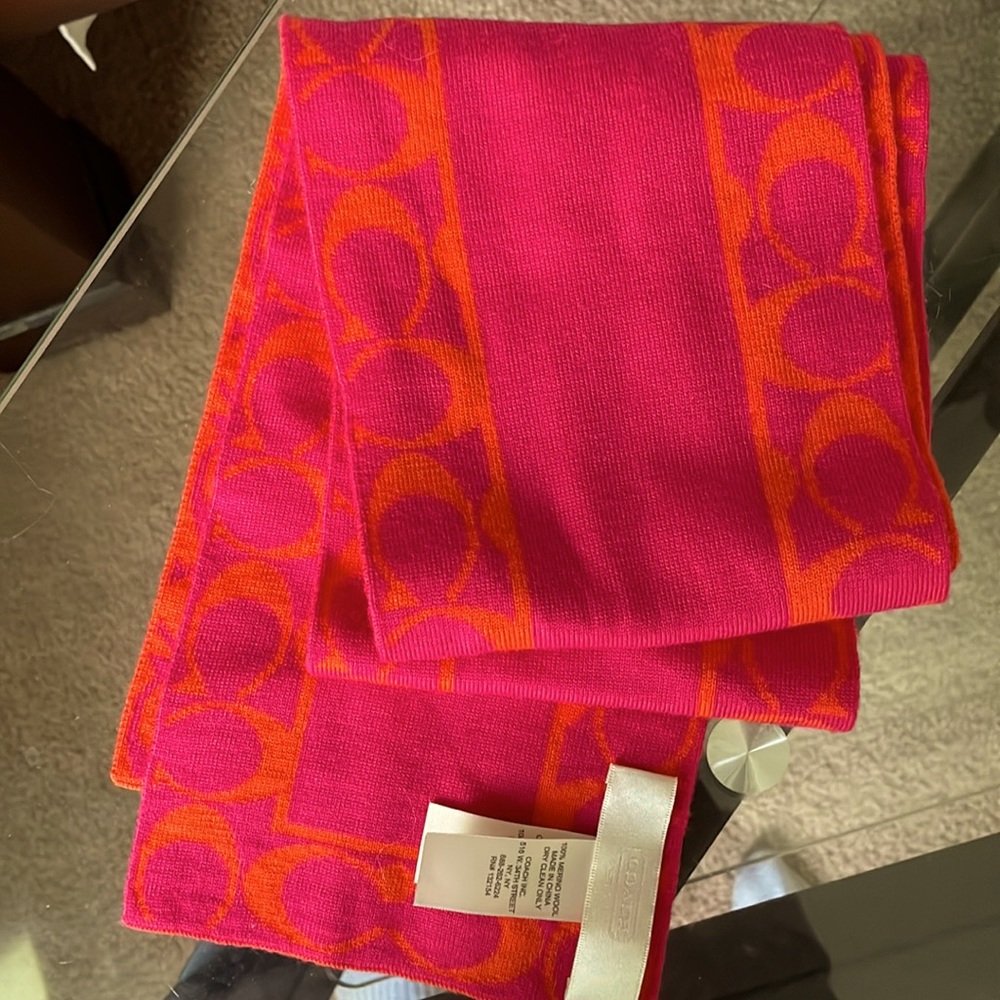 Coach Pink and Orange Merino Scarf (Like New)